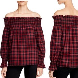 Plaid off the shoulder top